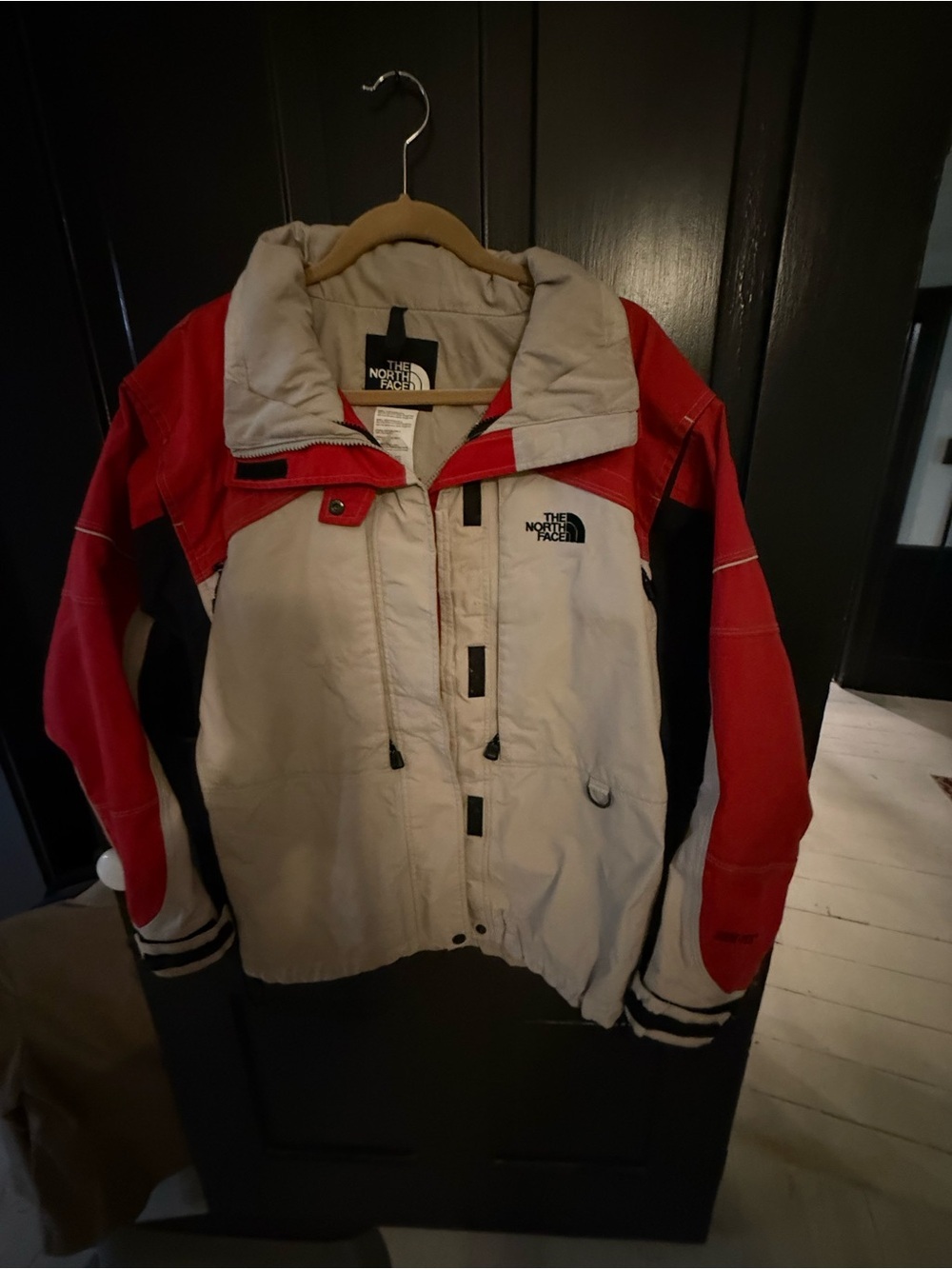 The North Face Red & Cream Hooded Colorblock Jacket